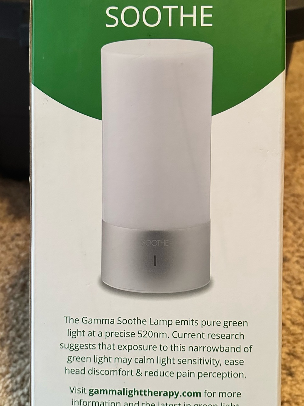 Soothe Gamma Green Light Therapy Lamp - White/Silver NIB